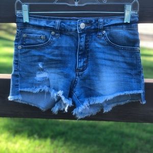 Distressed denim shorts